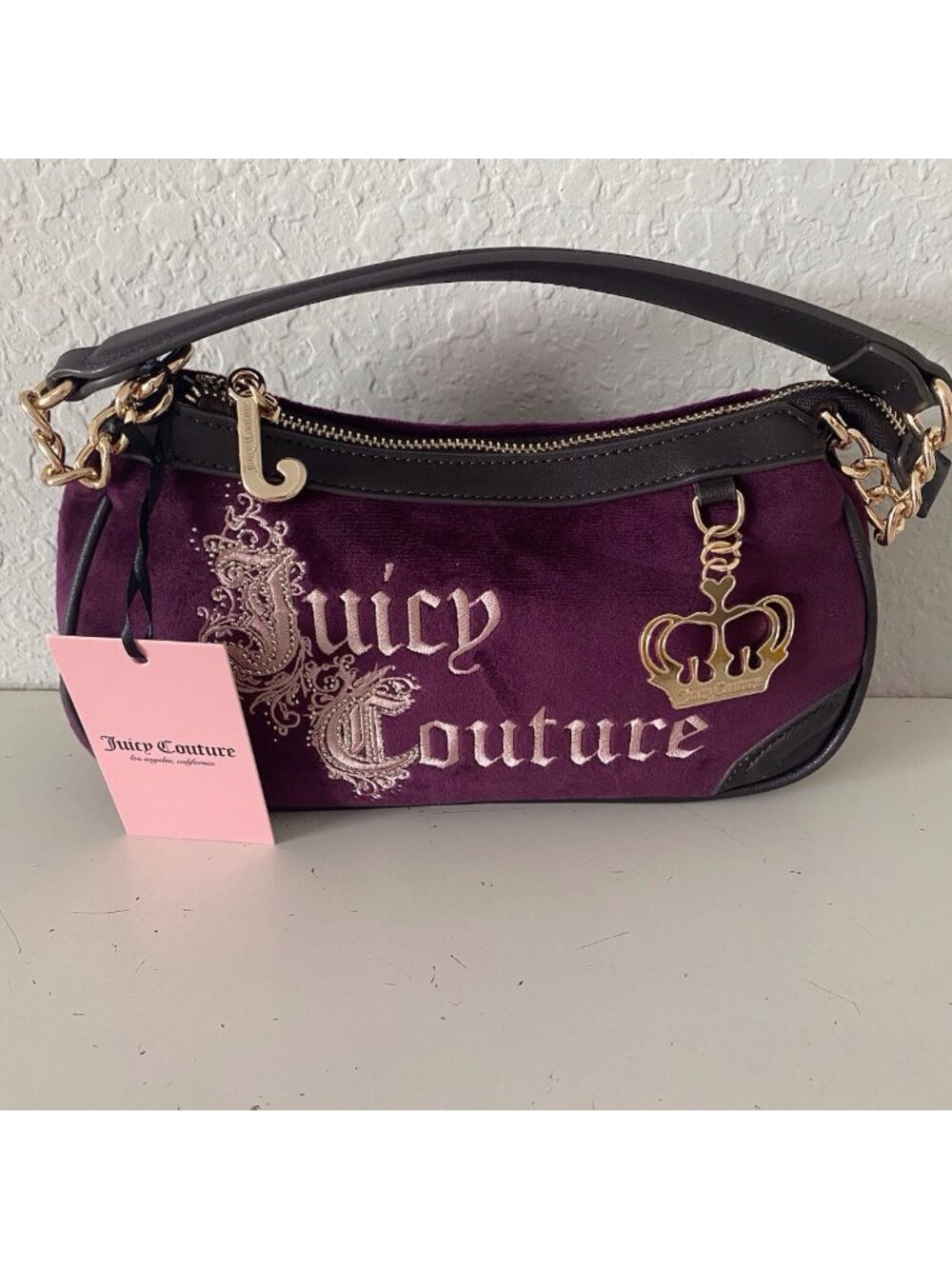 Juicy Couture Juicy‎ Renaissance Shoulder Bag Pickled Beet W/Charm Crown Velvet